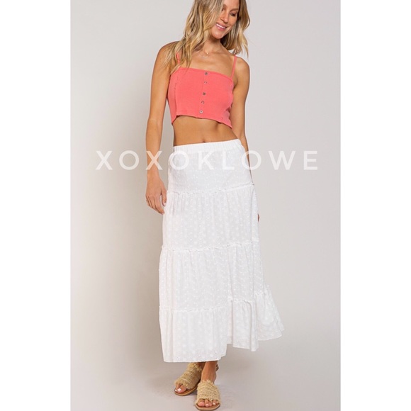 1 LEFT Embroidered Cotton Eyelet Tiered Princess Midi Skirt - Picture 9 of 10